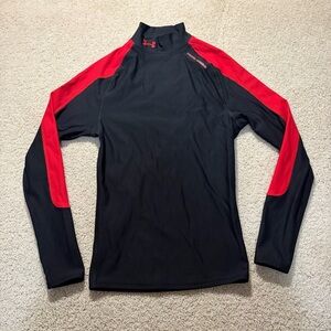 Under Armour Long Sleeve Mock Neck Shirt Mens Small Black Red